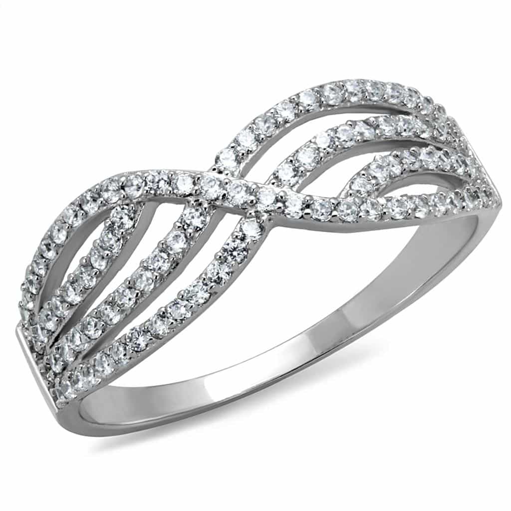 Sterling Silver CZ Pave X Crossover Infinity Wide Ring view 10