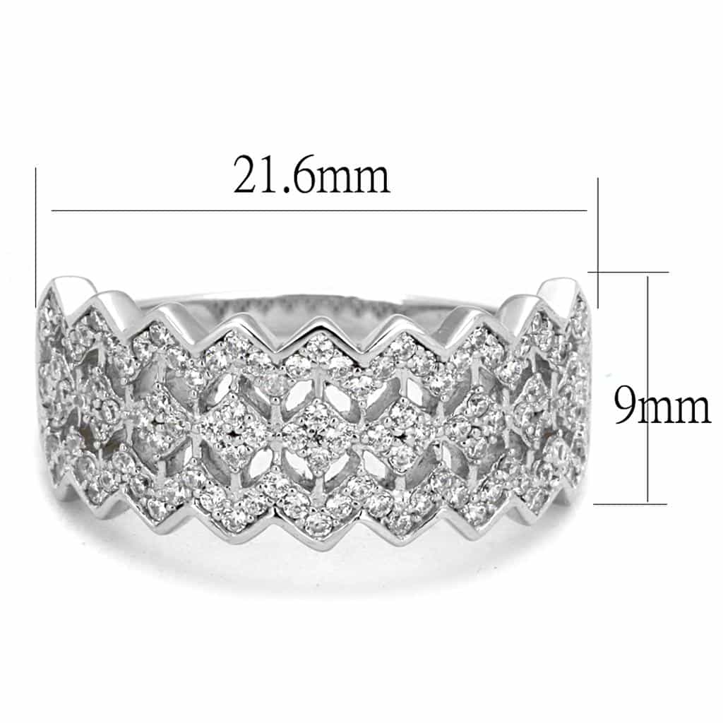 Sterling Silver CZ Pave Zigzag Crown Wide Ring view 7