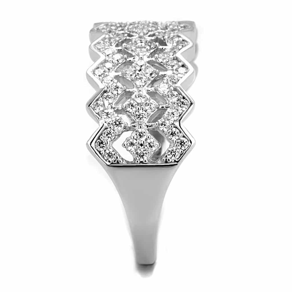 Sterling Silver CZ Pave Zigzag Crown Wide Ring view 9
