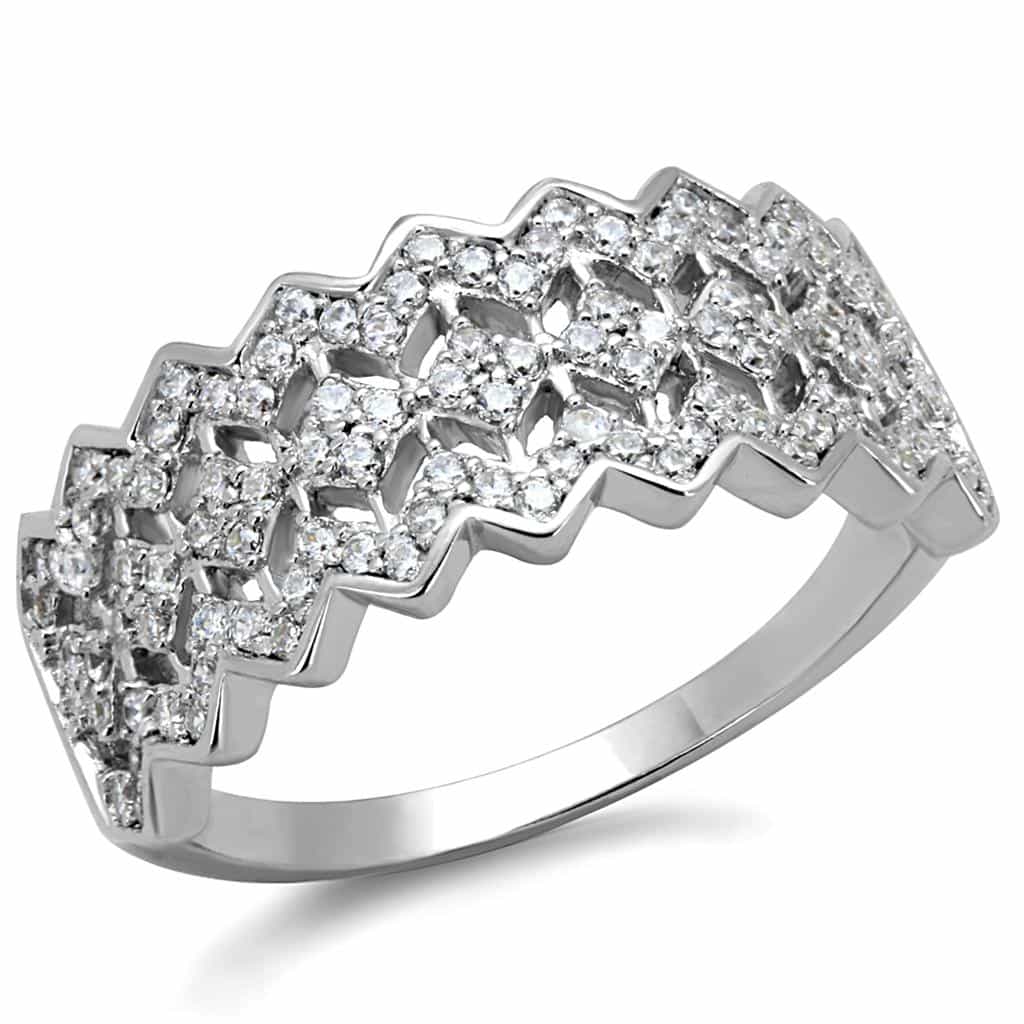 Sterling Silver CZ Pave Zigzag Crown Wide Ring view 10