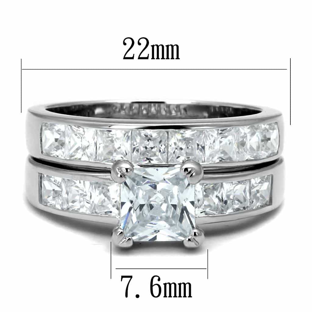 Sterling Silver CZ Heart Princess Channel Bridal Set Ring view 2