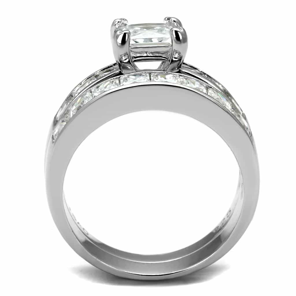 Sterling Silver CZ Heart Princess Channel Bridal Set Ring view 8