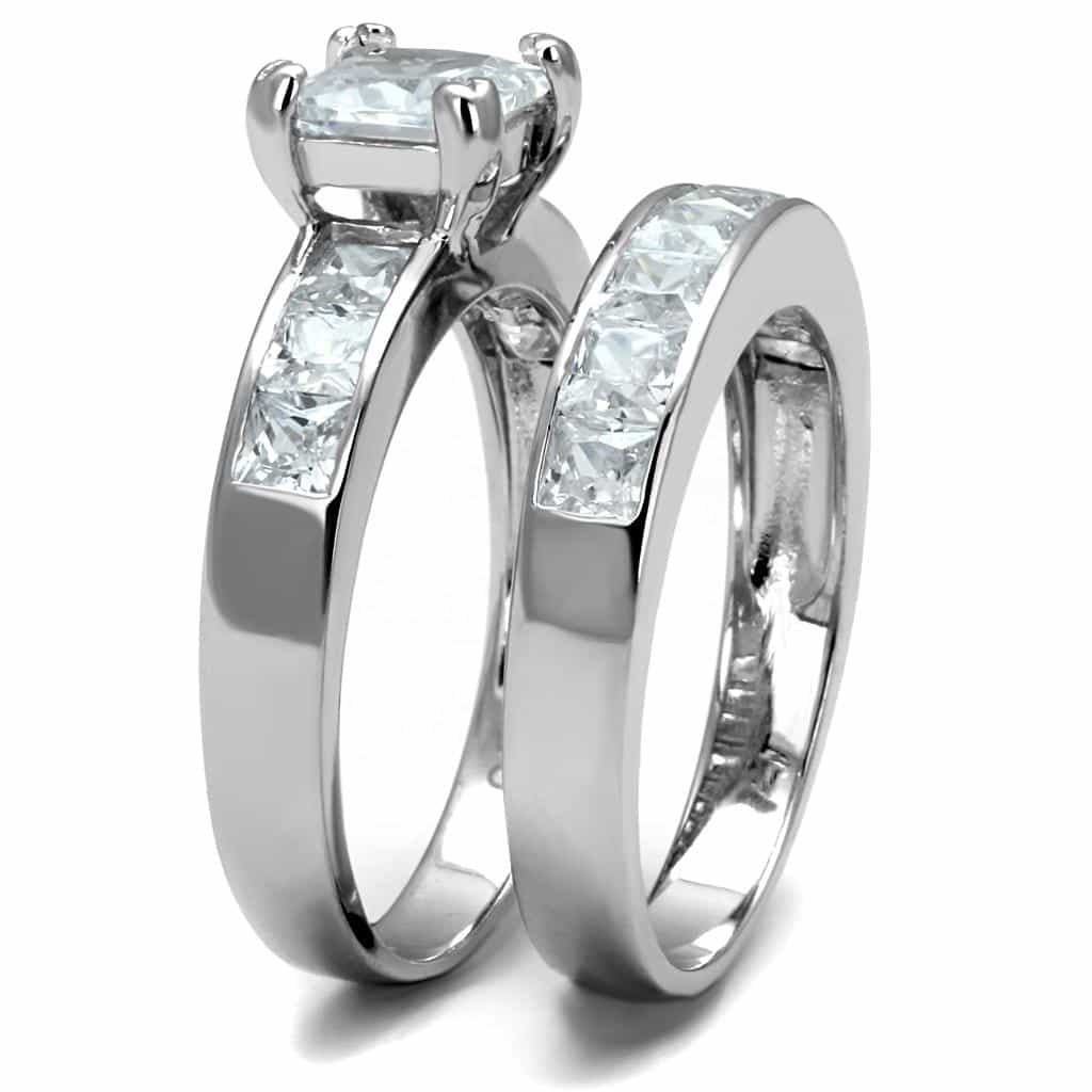 Sterling Silver CZ Heart Princess Channel Bridal Set Ring view 9