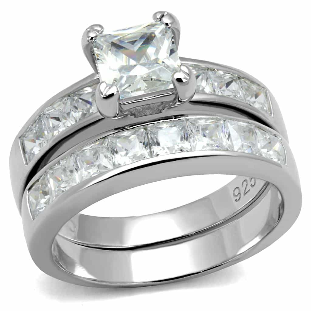 Sterling Silver CZ Heart Princess Channel Bridal Set Ring view 10