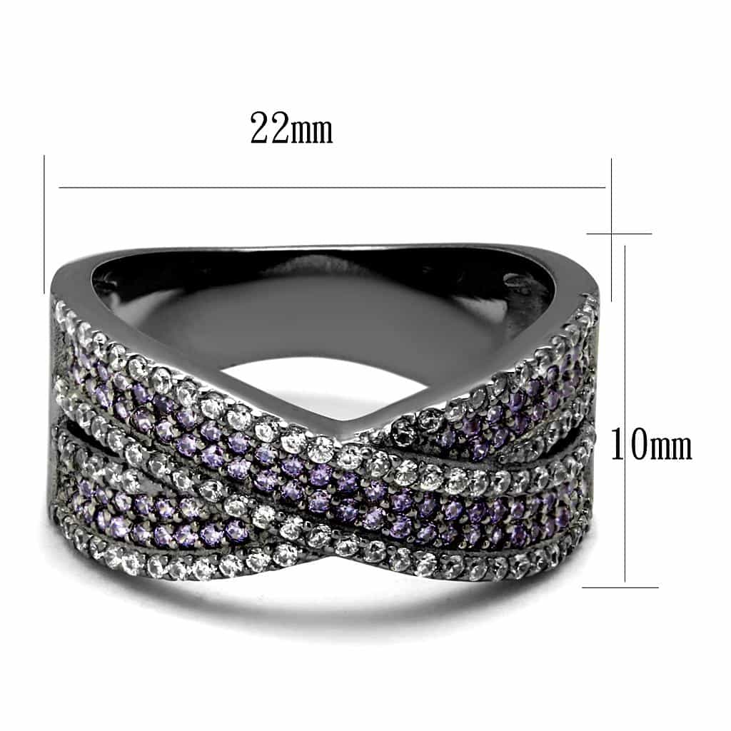 Sterling Silver Lavender CZ Pave Wave Crossover Wide Ring view 2