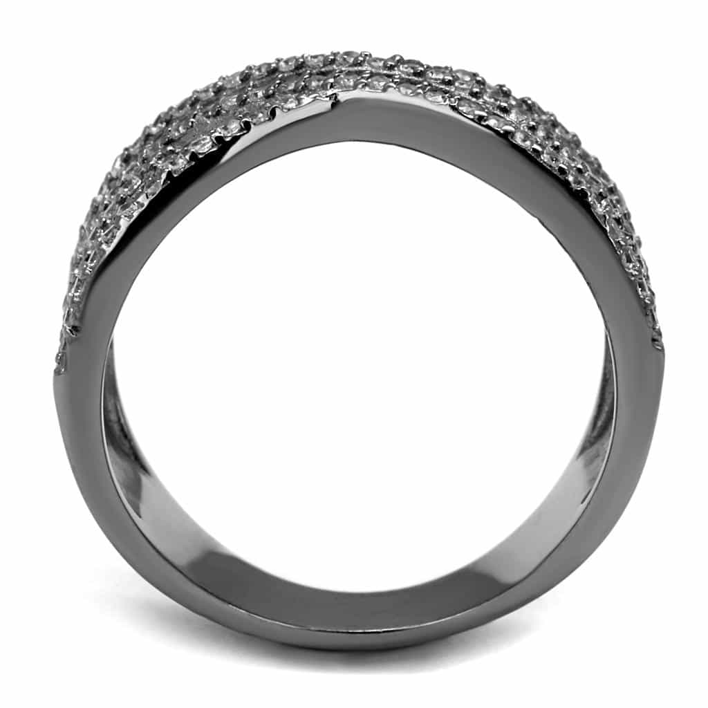 Sterling Silver Lavender CZ Pave Wave Crossover Wide Ring view 8