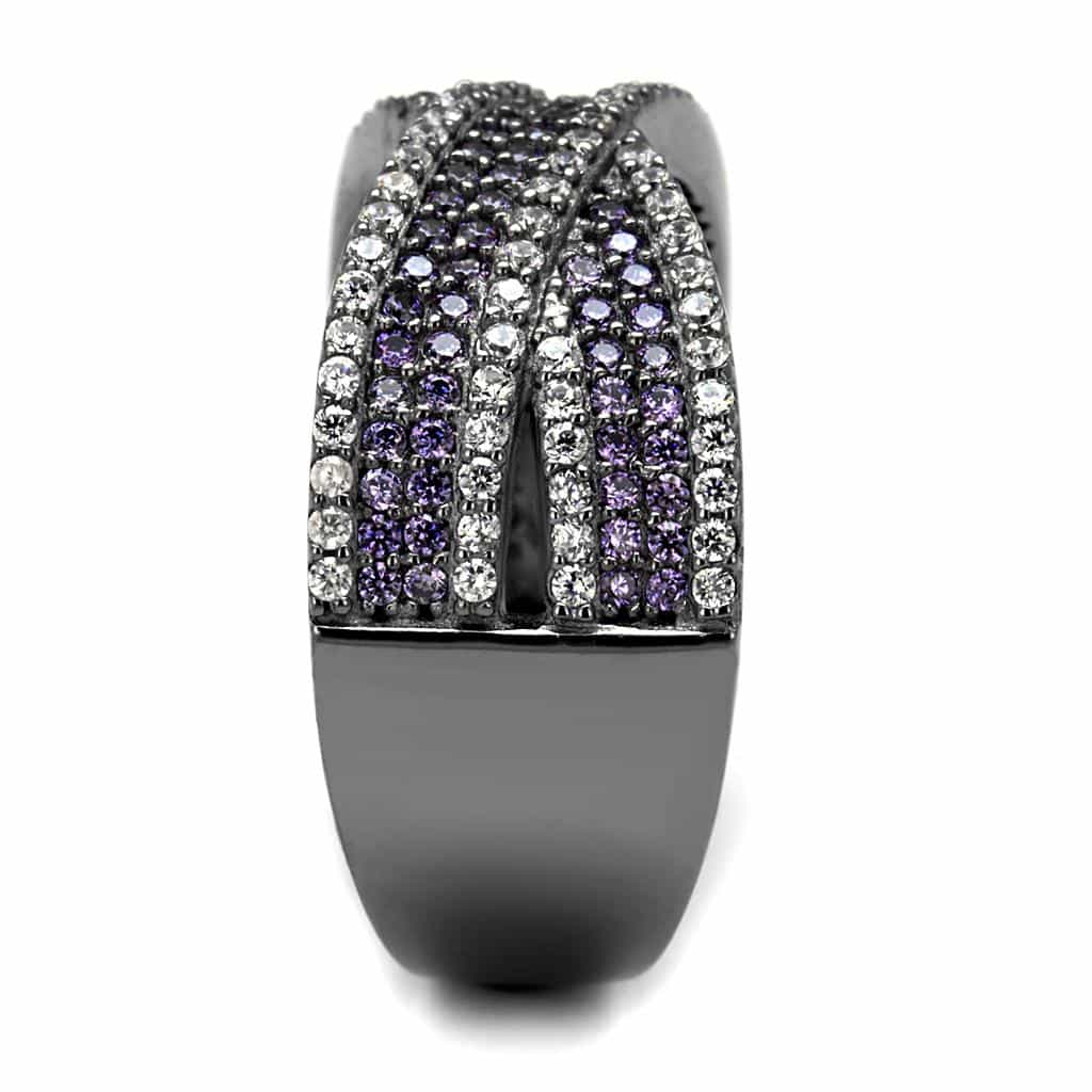 Sterling Silver Lavender CZ Pave Wave Crossover Wide Ring view 9