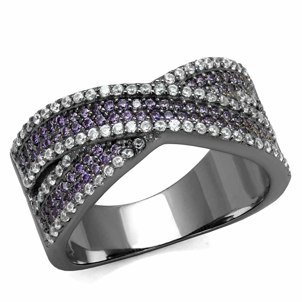 Sterling Silver Lavender CZ Pave Wave Crossover Wide Ring view 10