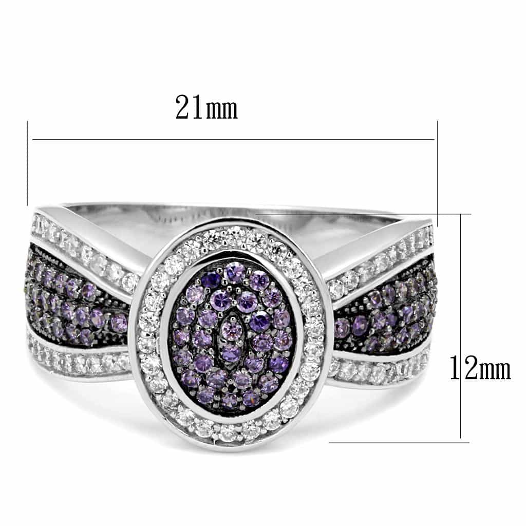 Sterling Silver Lavender CZ Pave Round Concentric Halo Wide Ring view 7