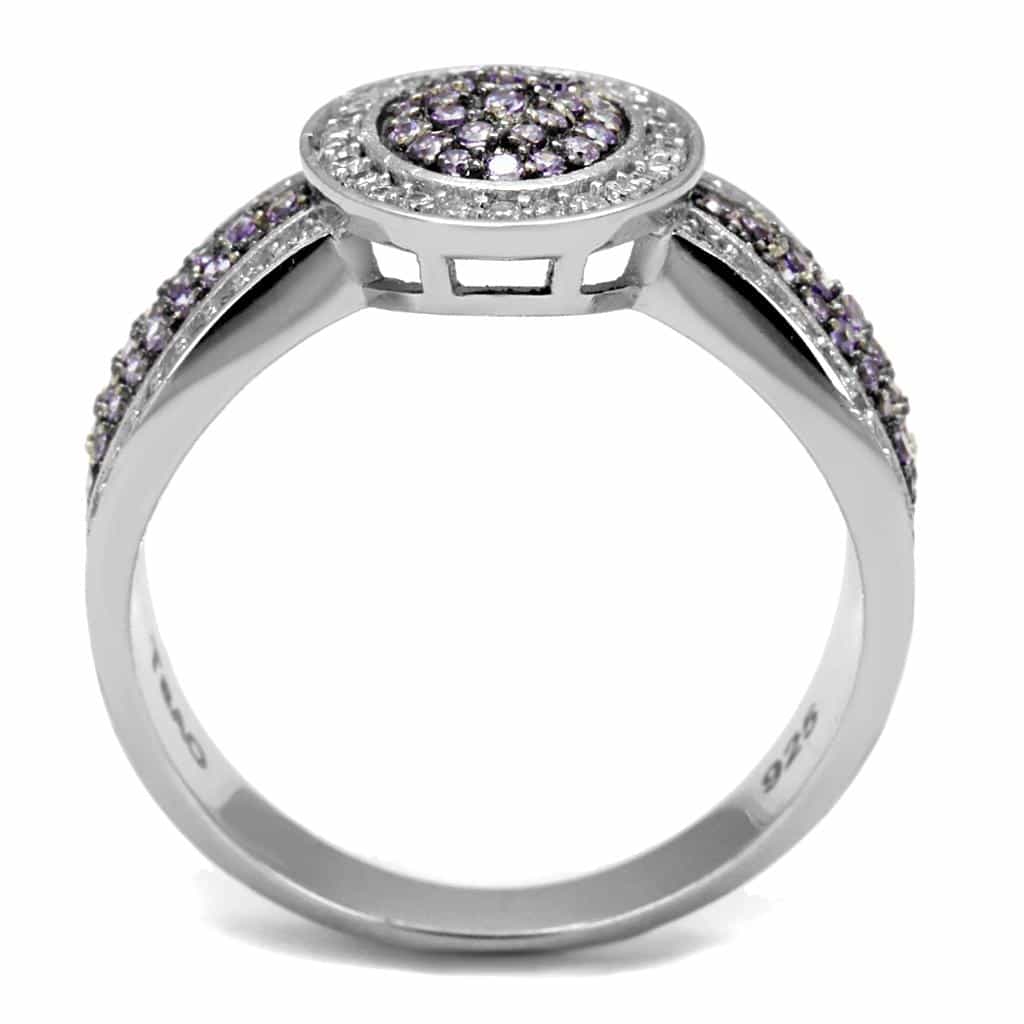 Sterling Silver Lavender CZ Pave Round Concentric Halo Wide Ring view 8