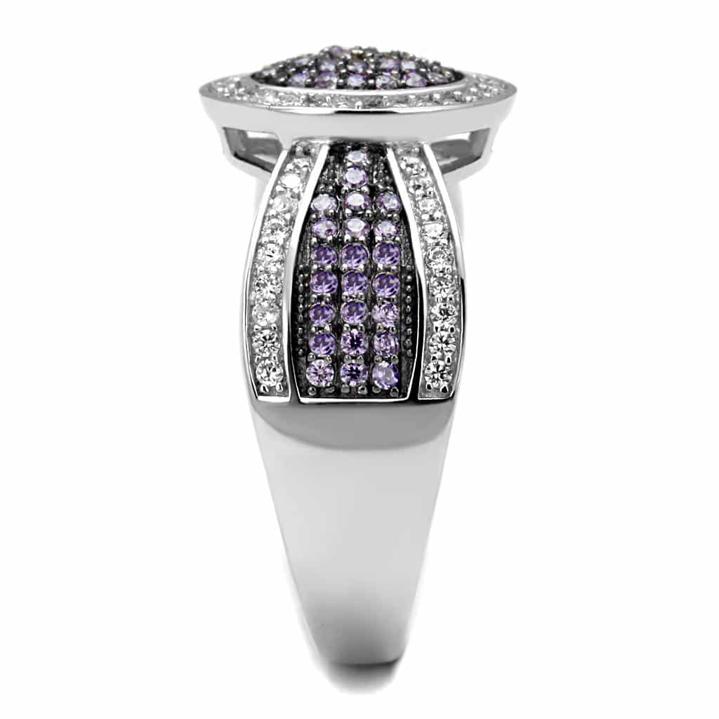 Sterling Silver Lavender CZ Pave Round Concentric Halo Wide Ring view 9