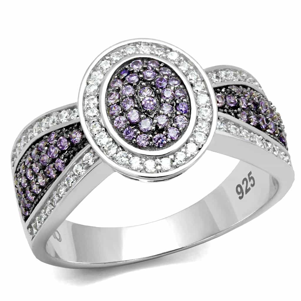 Sterling Silver Lavender CZ Pave Round Concentric Halo Wide Ring view 5