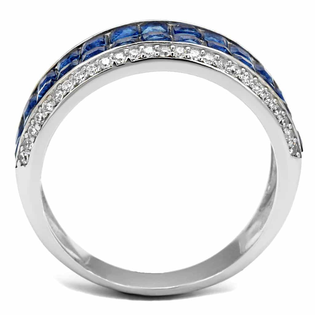 Sterling Silver Blue Sapphire Princess Channel Wide Ring view 8
