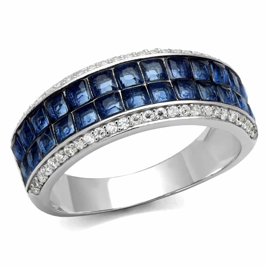 Sterling Silver Blue Sapphire Princess Channel Wide Ring view 10