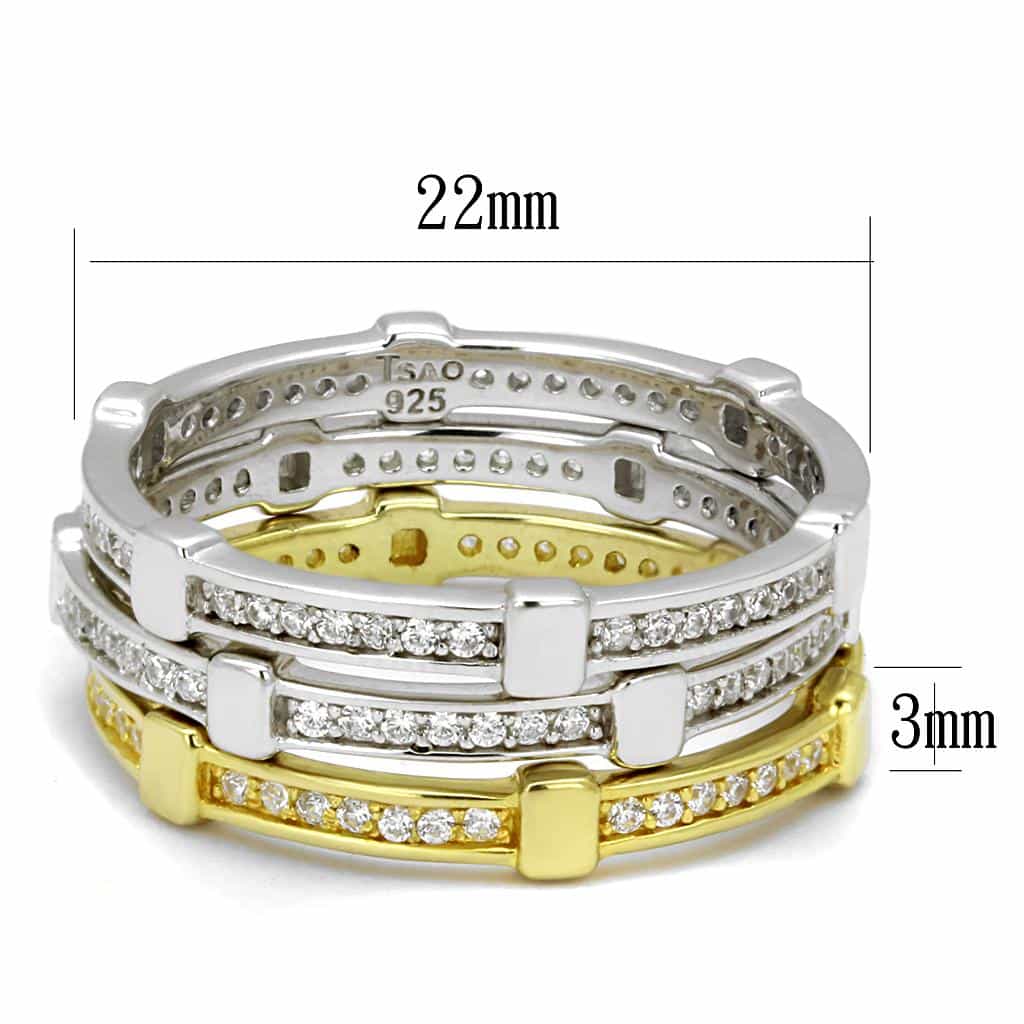 Sterling Silver Gold Two Tone Black CZ Channel Triple Stack Ring view 2
