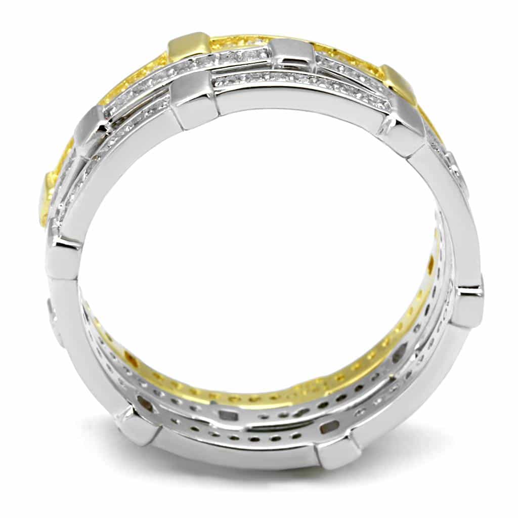 Sterling Silver Gold Two Tone Black CZ Channel Triple Stack Ring view 3