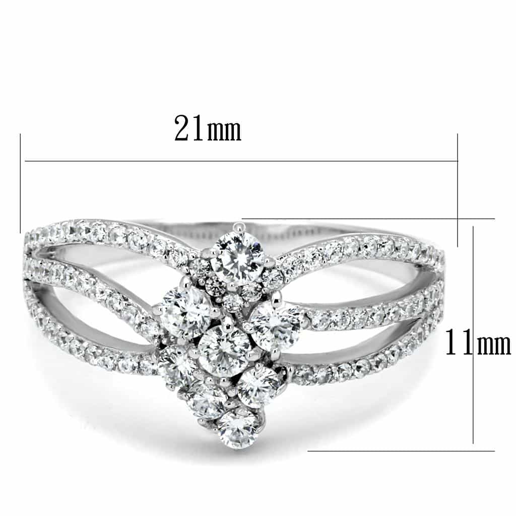Sterling Silver CZ Round Flower Cluster Split Shank Ring view 2