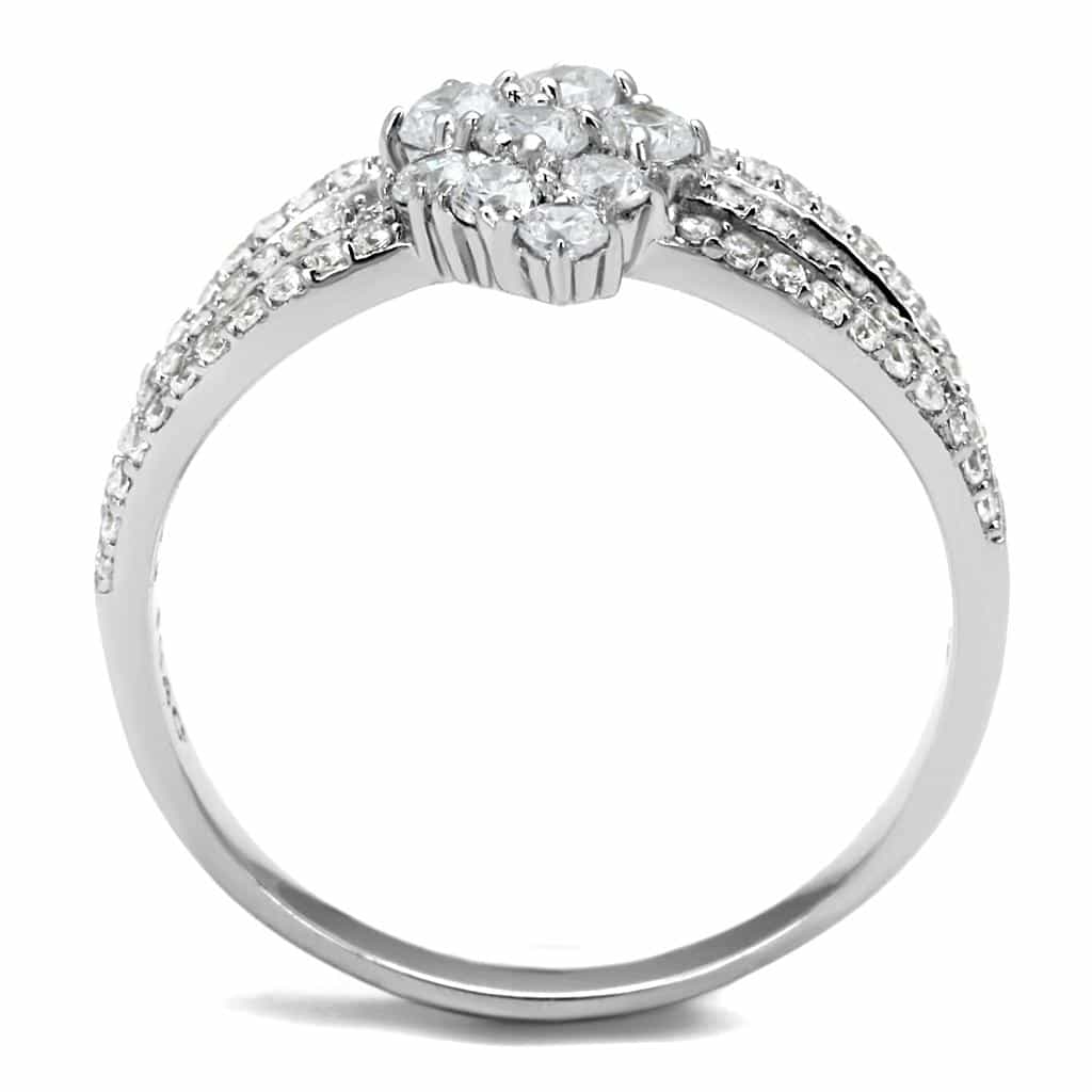 Sterling Silver CZ Round Flower Cluster Split Shank Ring view 8