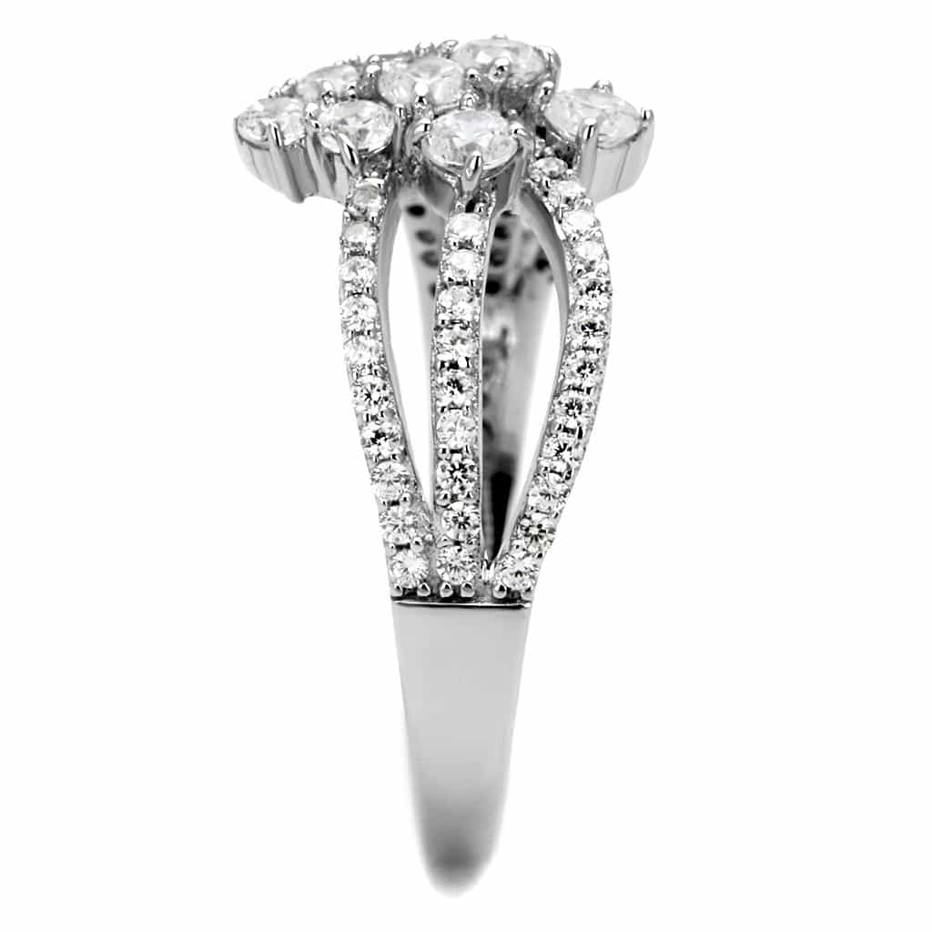 Sterling Silver CZ Round Flower Cluster Split Shank Ring view 9