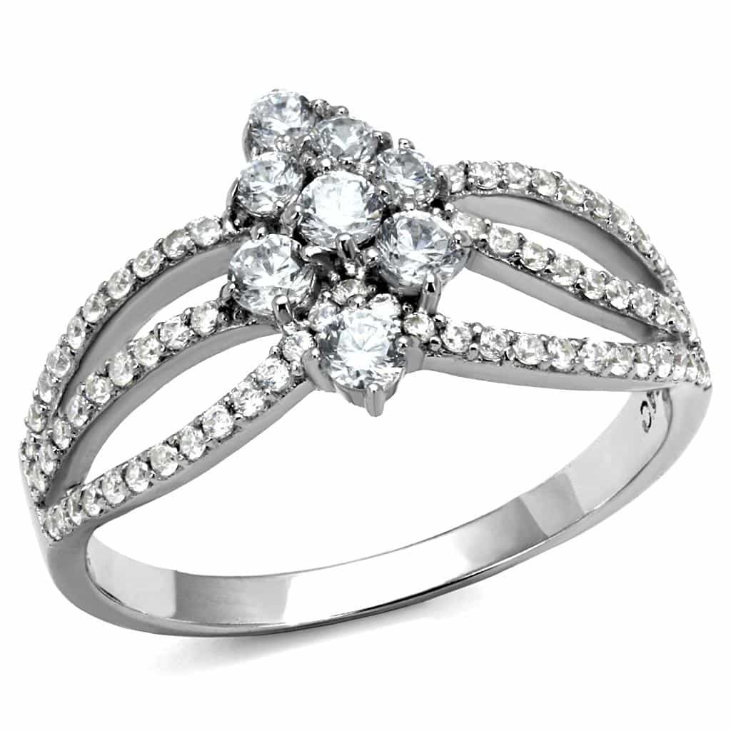 Sterling Silver CZ Round Flower Cluster Split Shank Ring view 5