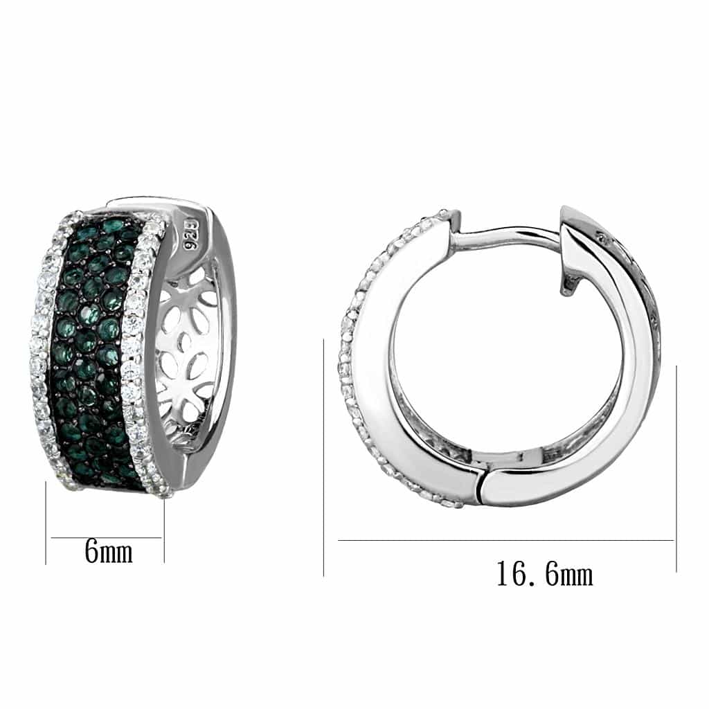 Sterling Silver Green Emerald CZ Pave Wide Huggie Hoop Earrings view 2