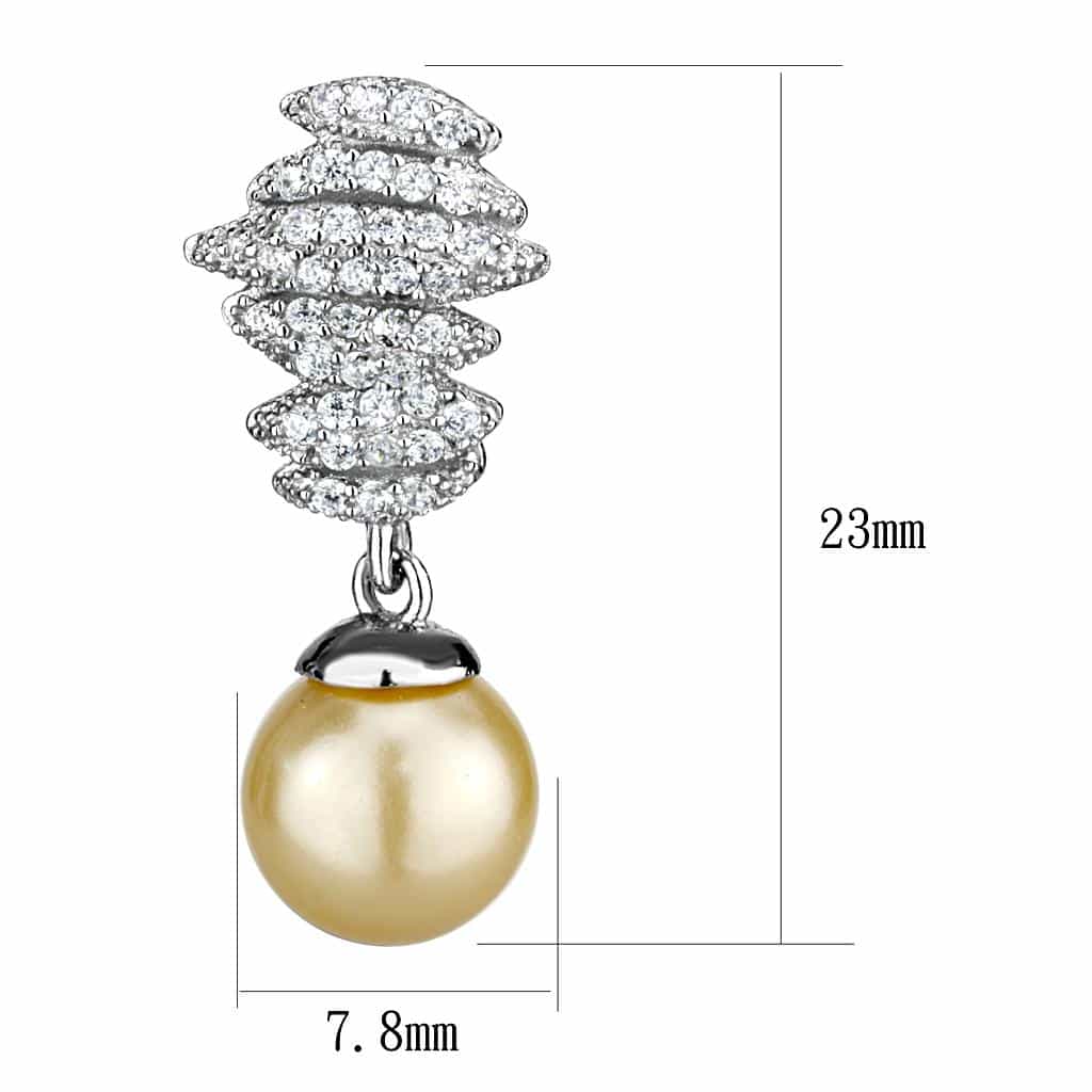 Sterling Silver CZ Pave Wave Pearl Drop Stud Earrings view 2