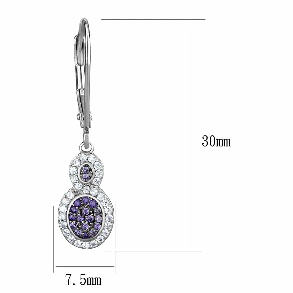 Sterling Silver Tanzanite CZ Round Double Halo Leverback Earrings view 2