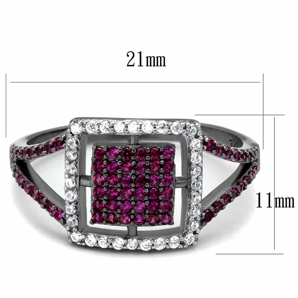 Sterling Silver Pink Ruby CZ Pave Square Halo Ring view 2