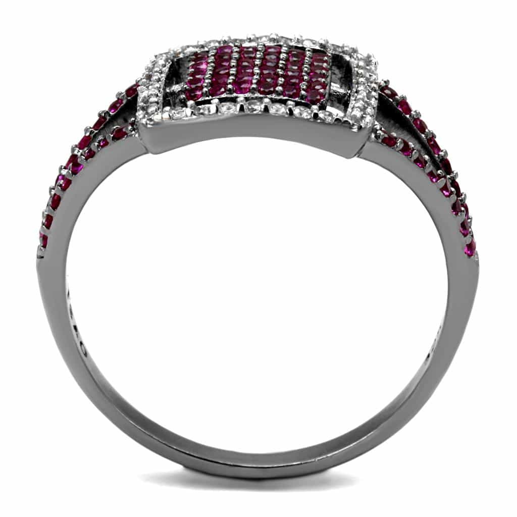 Sterling Silver Pink Ruby CZ Pave Square Halo Ring view 8
