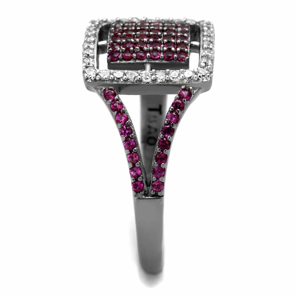 Sterling Silver Pink Ruby CZ Pave Square Halo Ring view 9