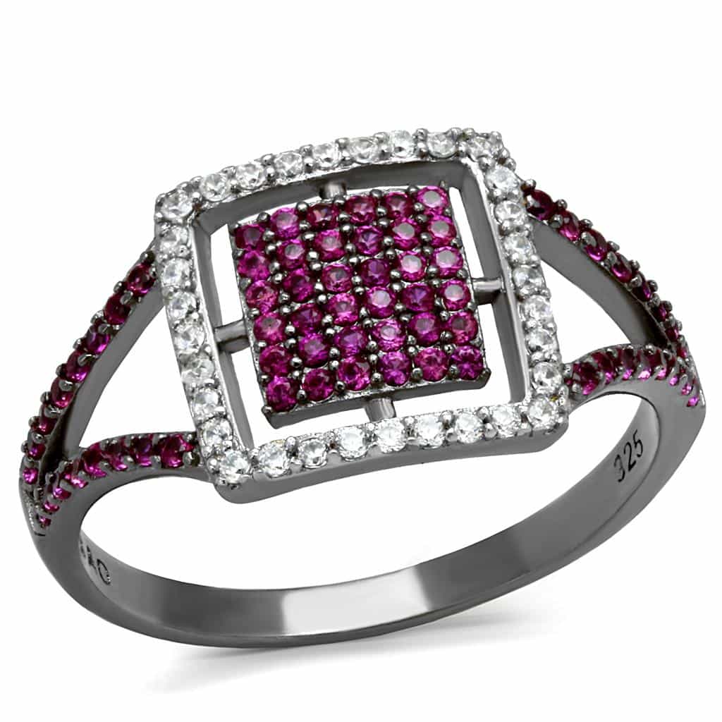 Sterling Silver Pink Ruby CZ Pave Square Halo Ring view 10
