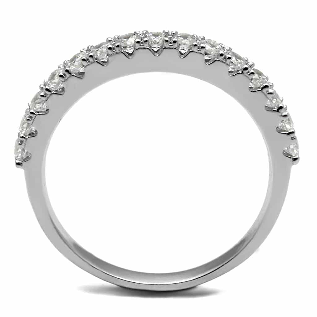 Sterling Silver CZ Pave Heart Row Thin Band Ring view 8