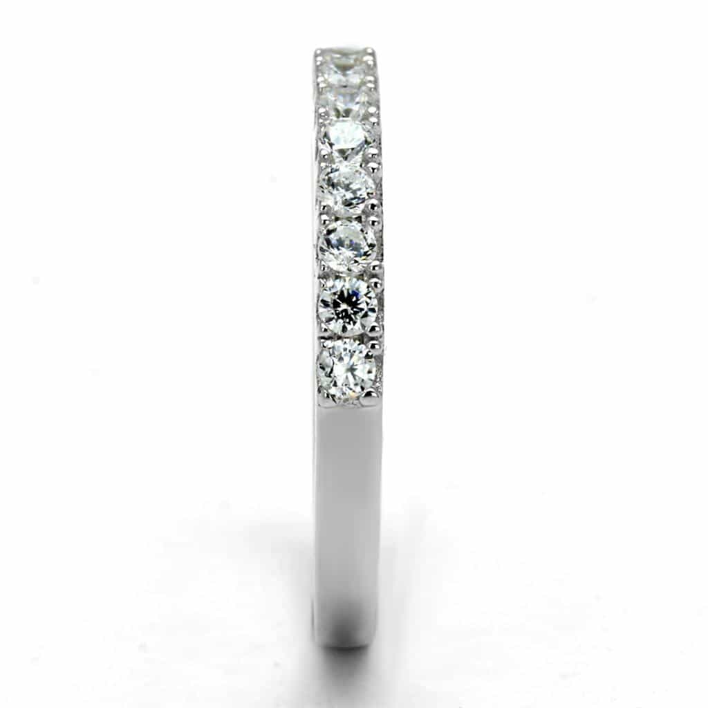 Sterling Silver CZ Pave Heart Row Thin Band Ring view 9