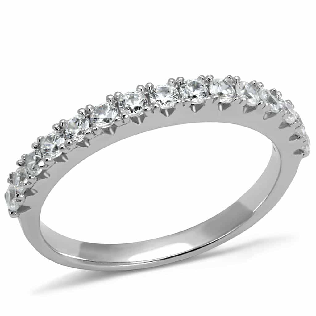 Sterling Silver CZ Pave Heart Row Thin Band Ring view 10
