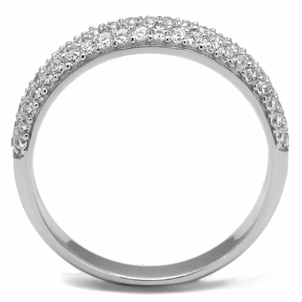 Sterling Silver CZ Triple Row Pave Dome Band Ring view 8