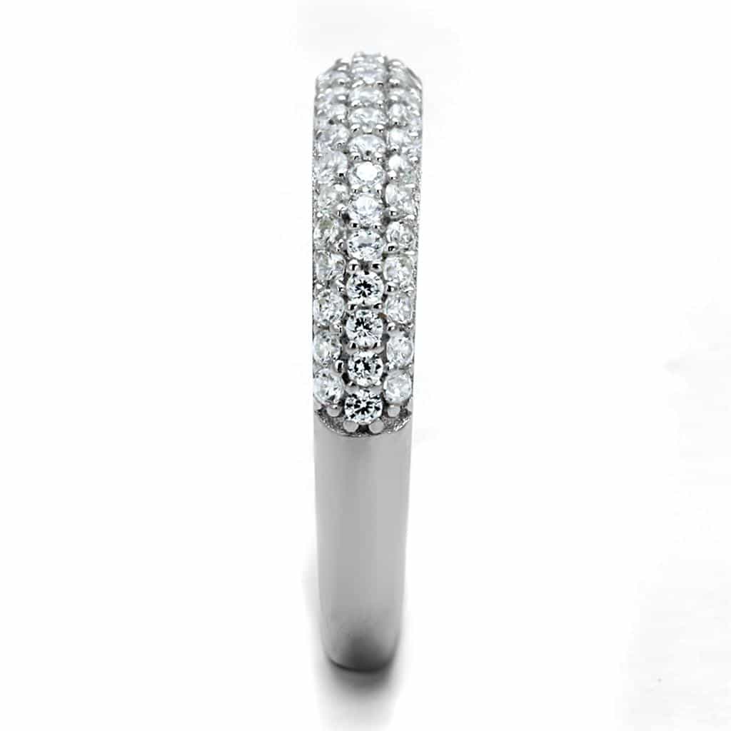Sterling Silver CZ Triple Row Pave Dome Band Ring view 4