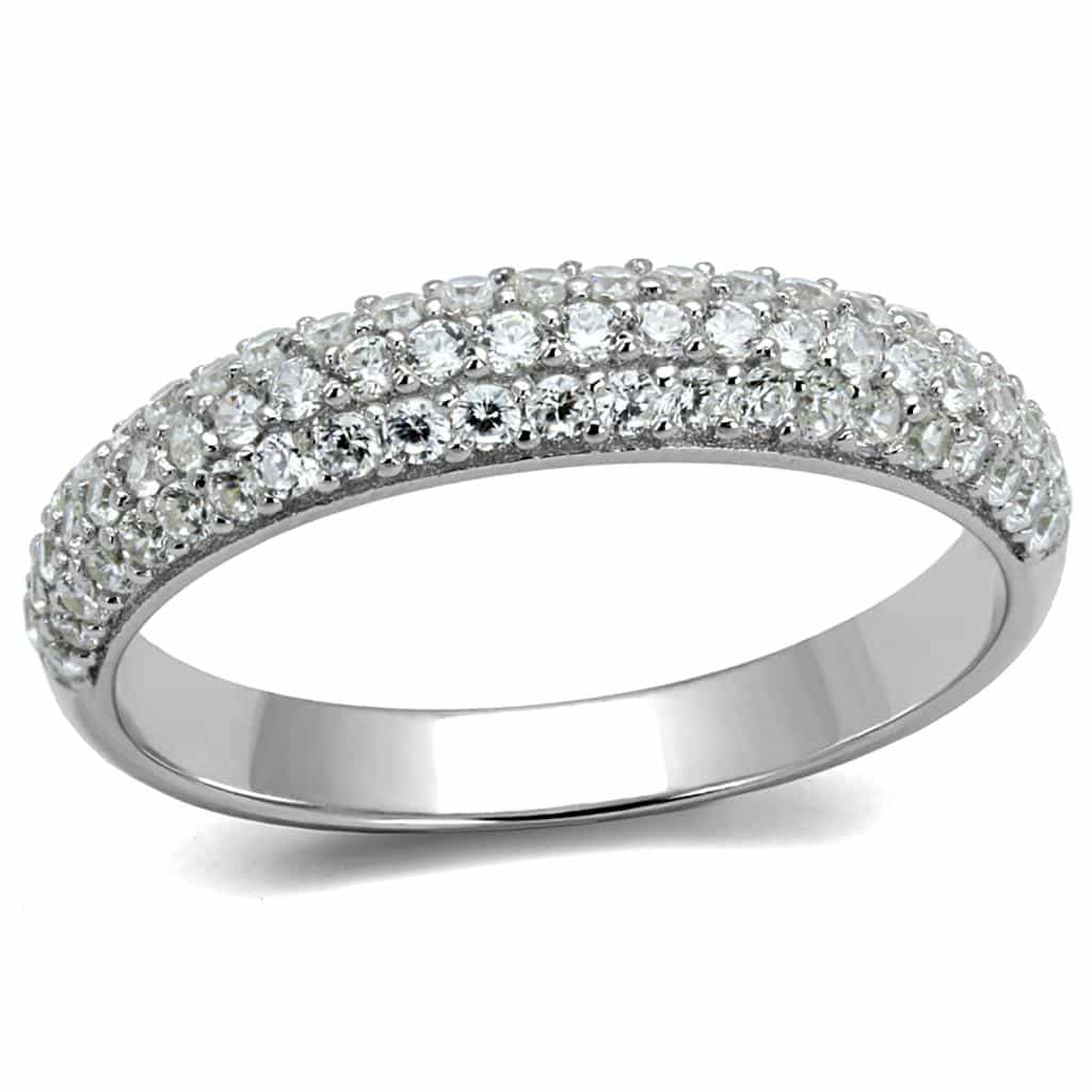 Sterling Silver CZ Triple Row Pave Dome Band Ring view 10