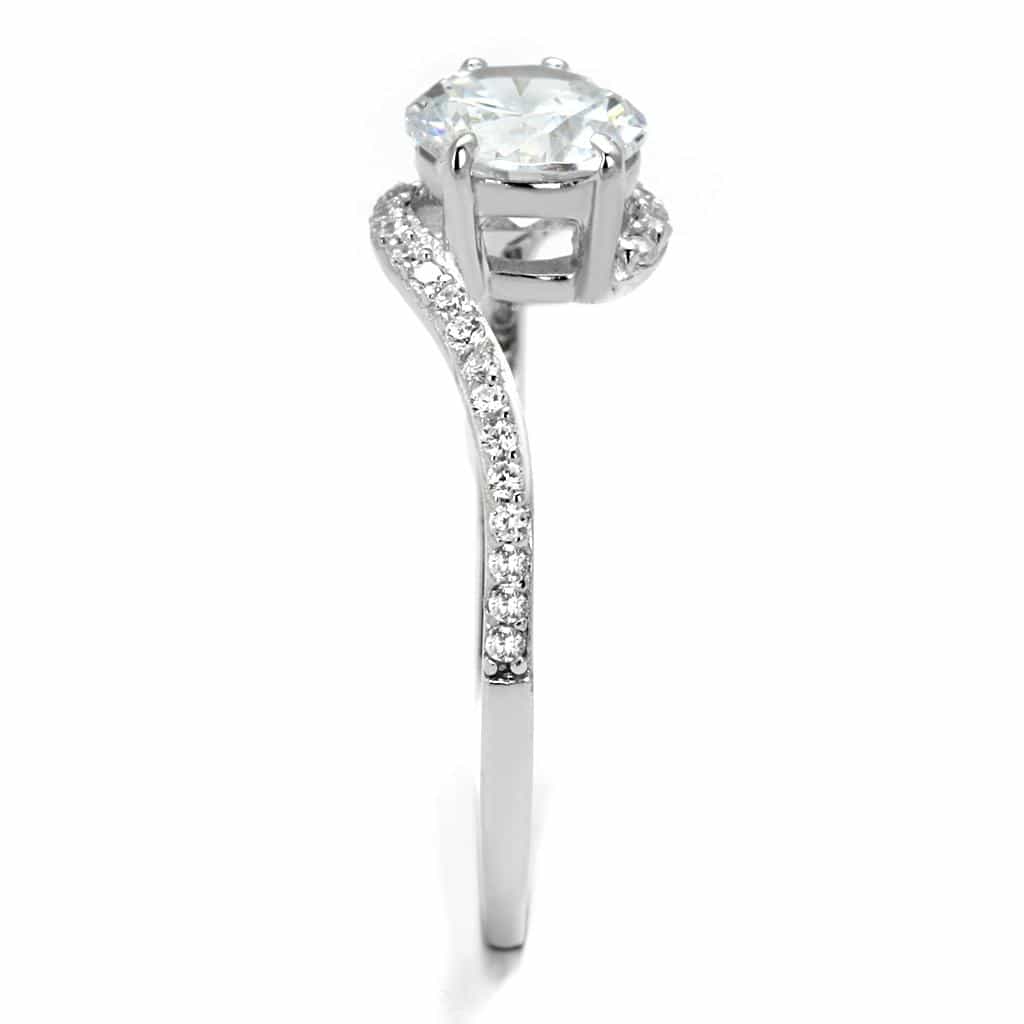 Sterling Silver CZ Round Swirl Bypass Pave Thin Ring TS536 view 4