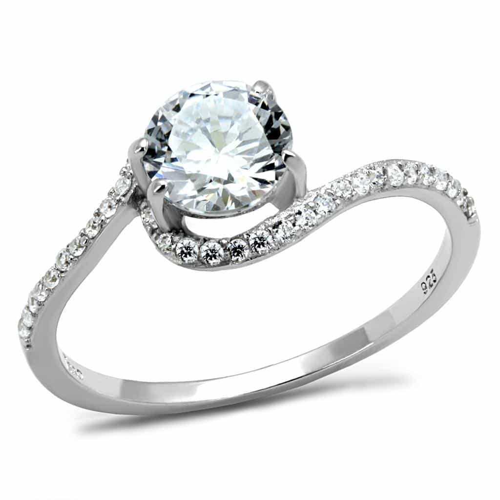 Sterling Silver CZ Round Swirl Bypass Pave Thin Ring TS536 view 10