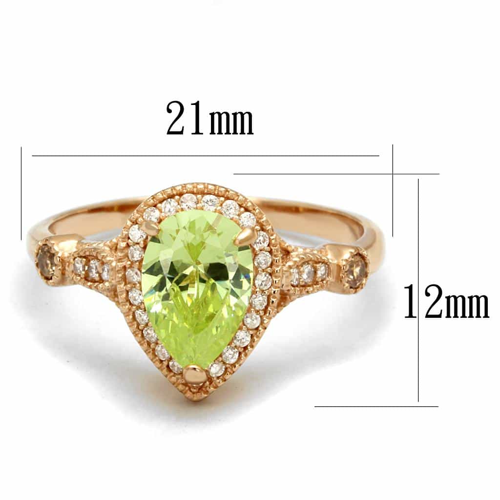 Sterling Silver Rose Gold Peridot Pear Halo Pave Ring view 7