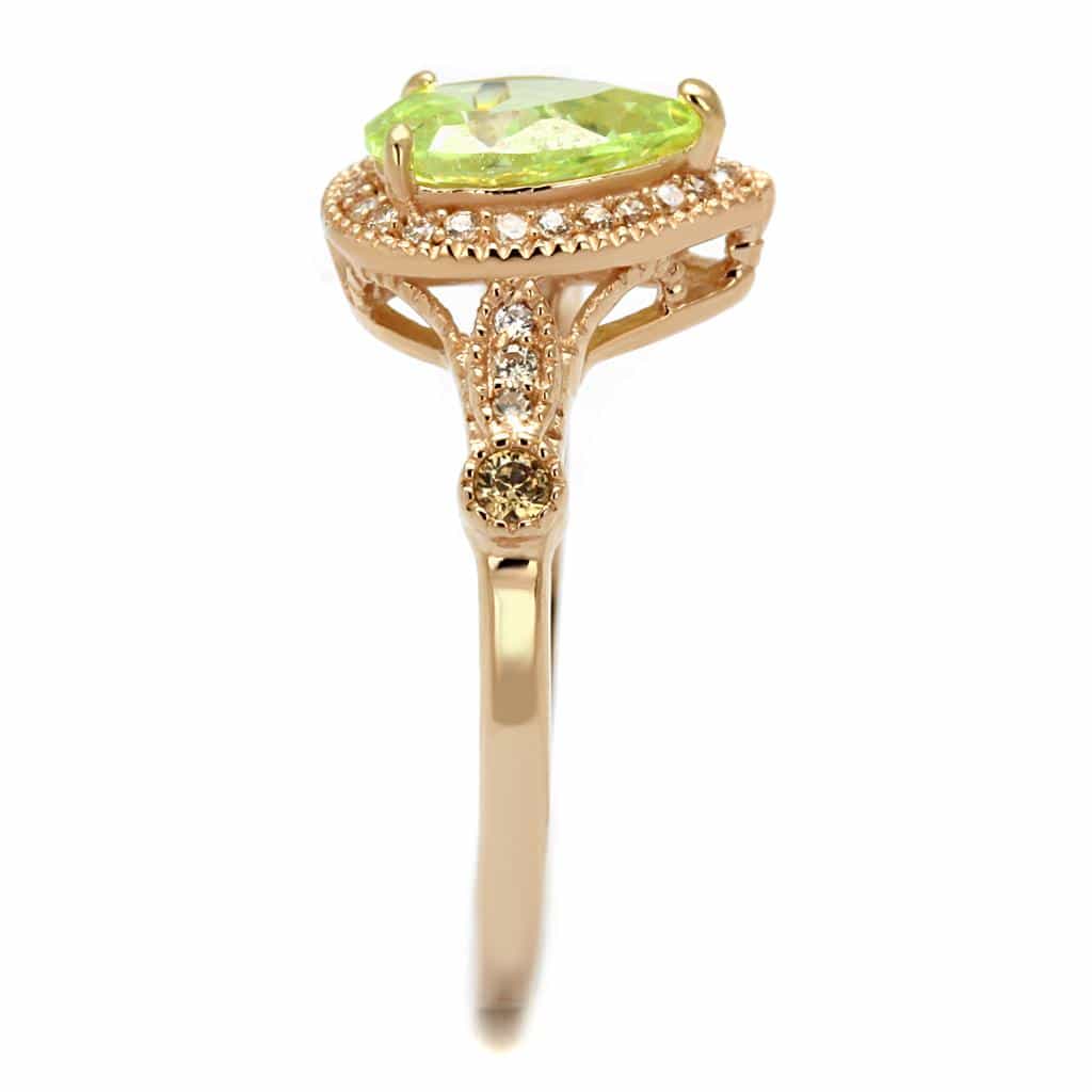 Sterling Silver Rose Gold Peridot Pear Halo Pave Ring view 9
