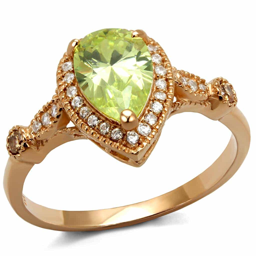 Sterling Silver Rose Gold Peridot Pear Halo Pave Ring view 10