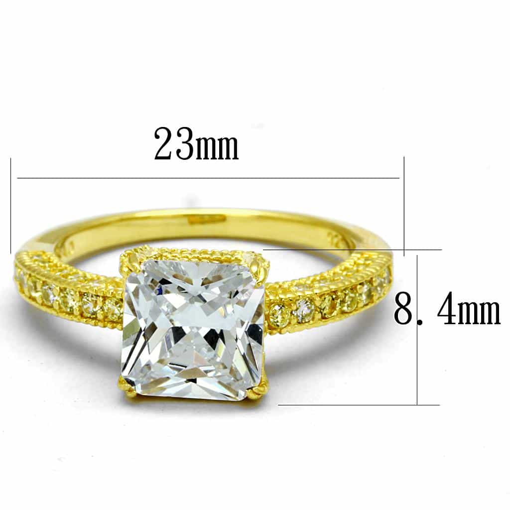 Sterling Silver Gold Two Tone CZ Princess Canary Pave Ring view 7