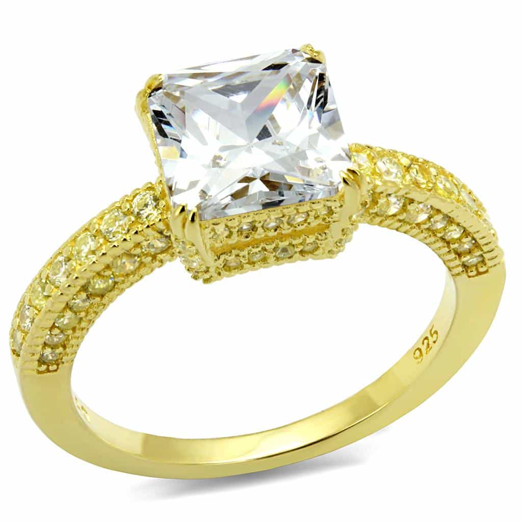 Sterling Silver Gold Two Tone CZ Princess Canary Pave Ring view 10