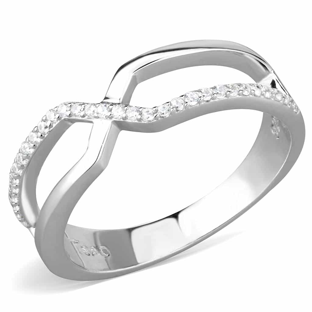 Sterling Silver CZ X Crossover Pave Open Ring view 10