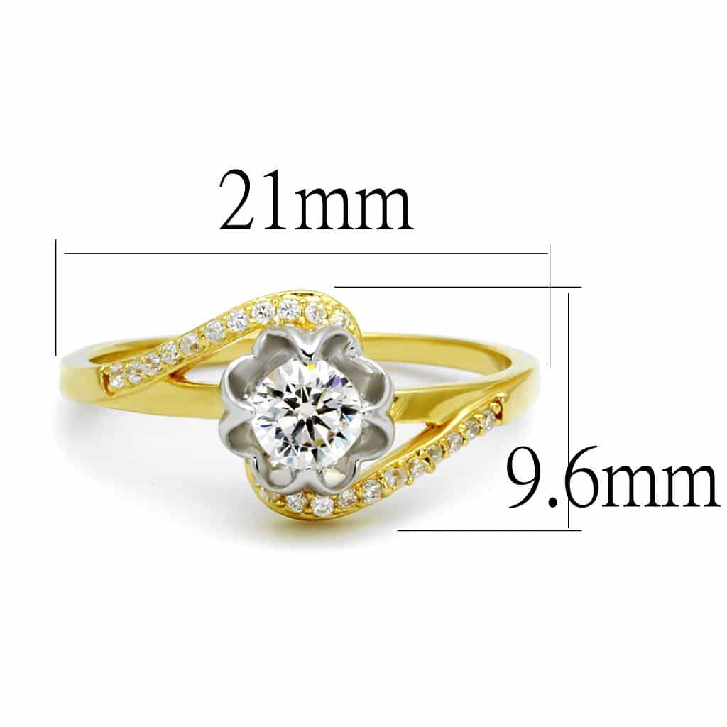 Sterling Silver Gold Two Tone CZ Flower Plumeria Pave Ring view 2