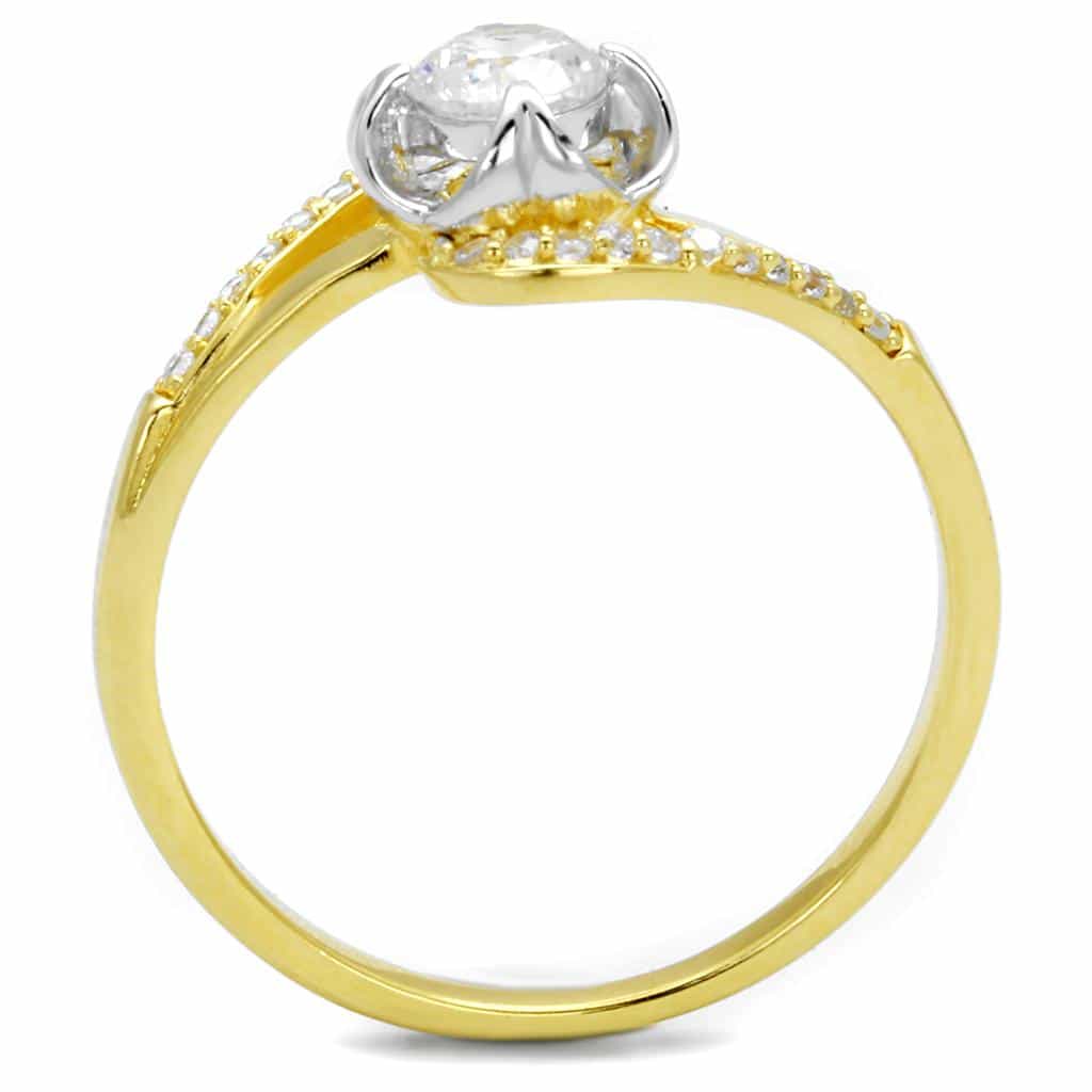 Sterling Silver Gold Two Tone CZ Flower Plumeria Pave Ring view 3