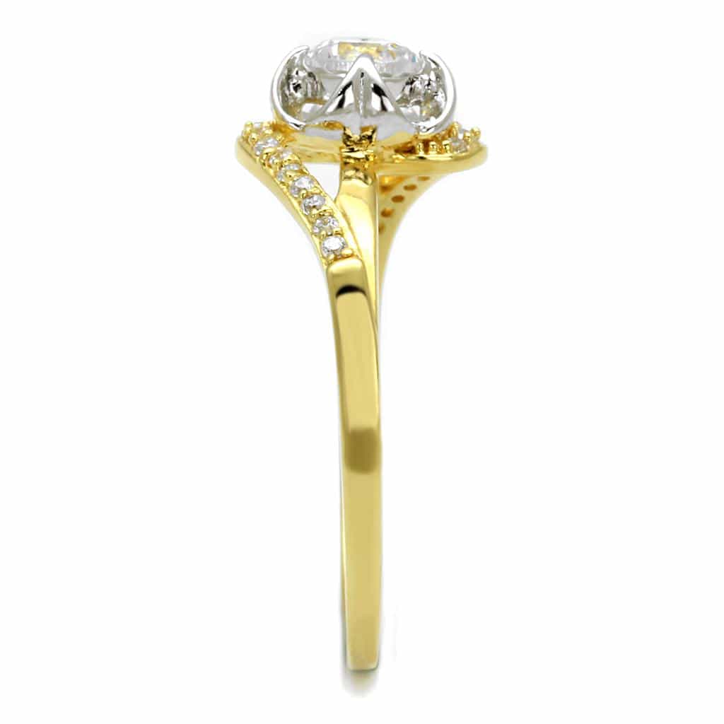 Sterling Silver Gold Two Tone CZ Flower Plumeria Pave Ring view 4