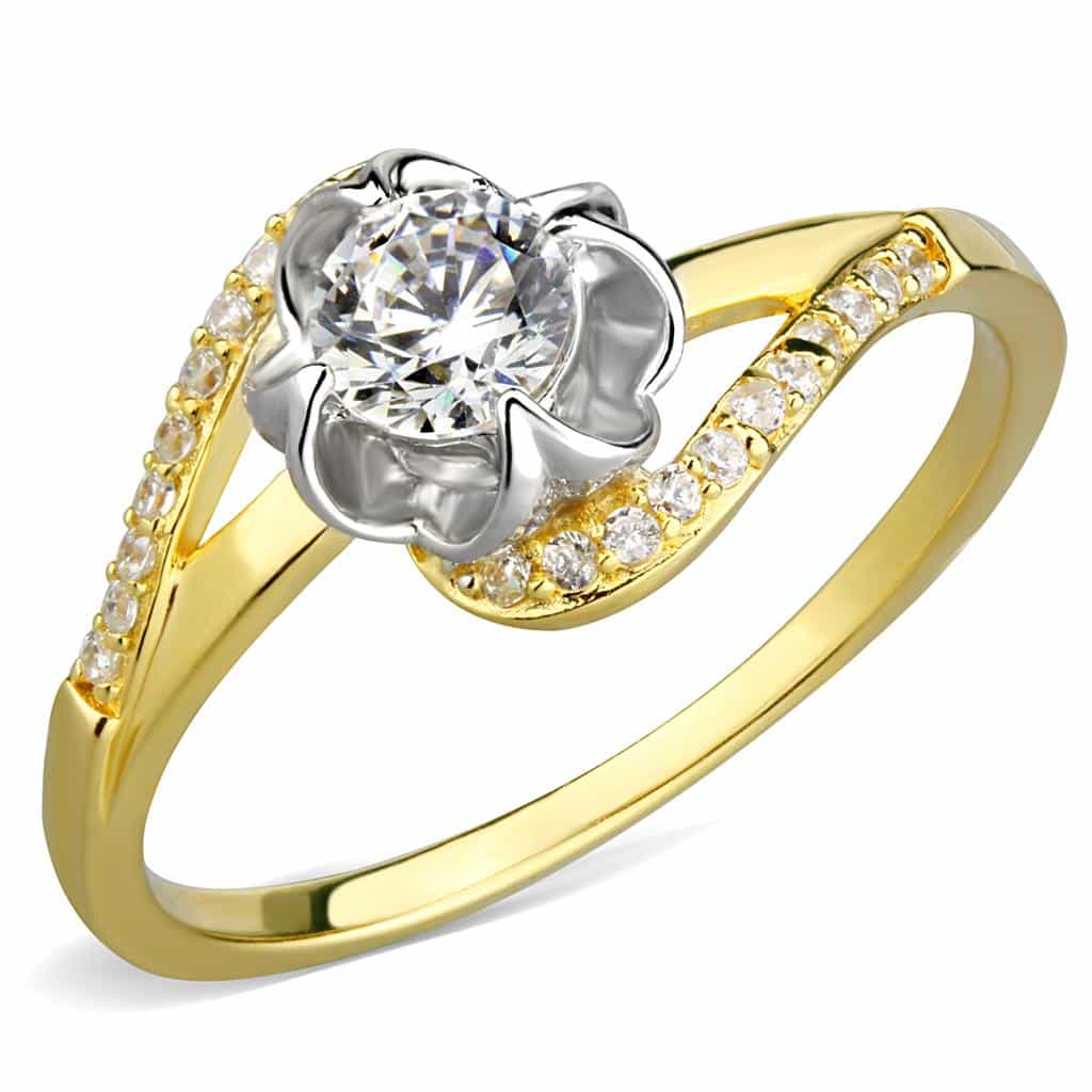 Sterling Silver Gold Two Tone CZ Flower Plumeria Pave Ring view 5