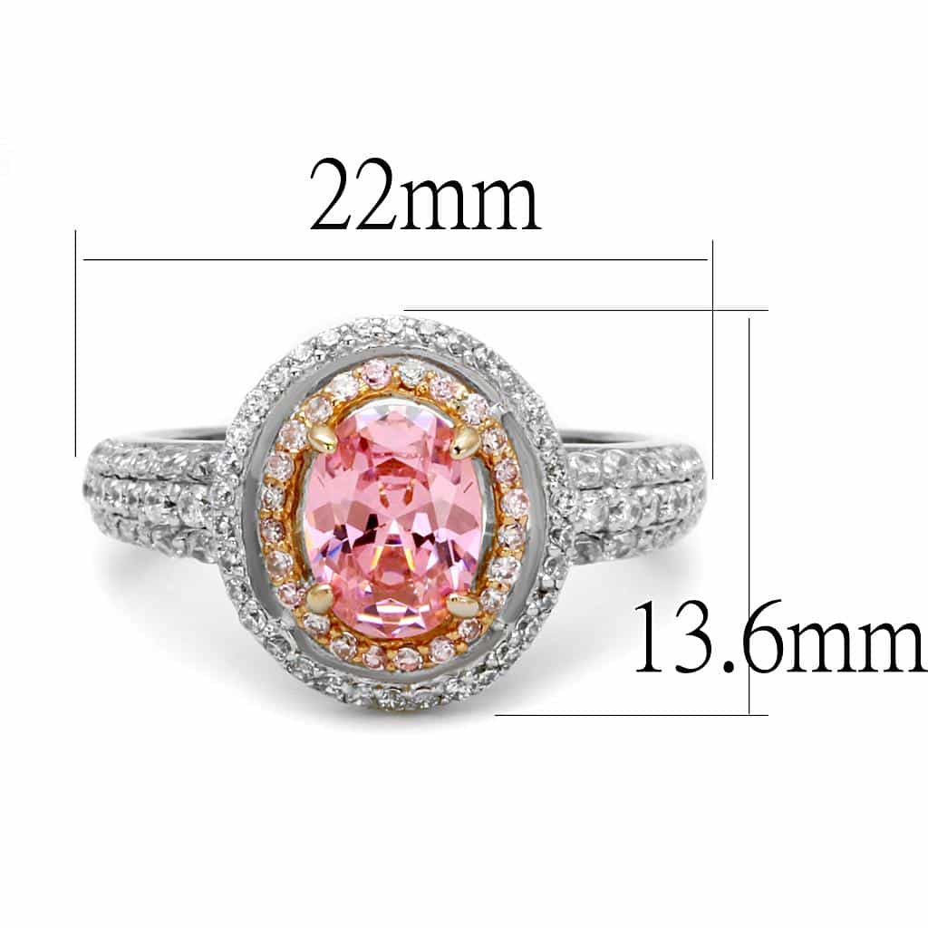 Sterling Silver Pink CZ Oval Double Halo Pave Ring view 7